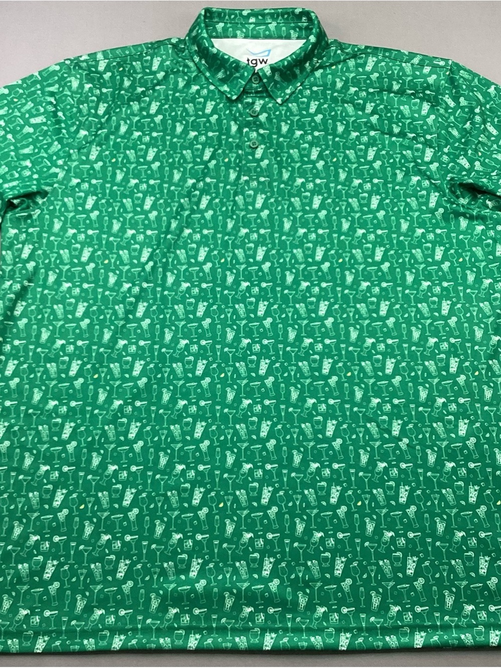 TGW Men's 2XL XXL Golf Polo Shirt Happy Hour Green Cocktail Performance EUC